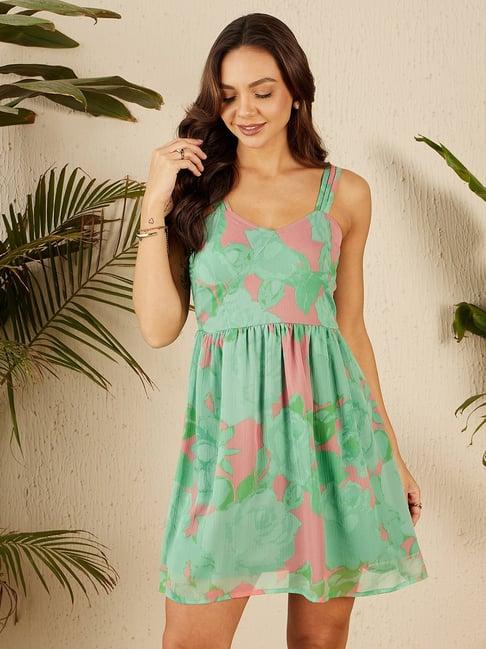 rare green & pink printed a line dress