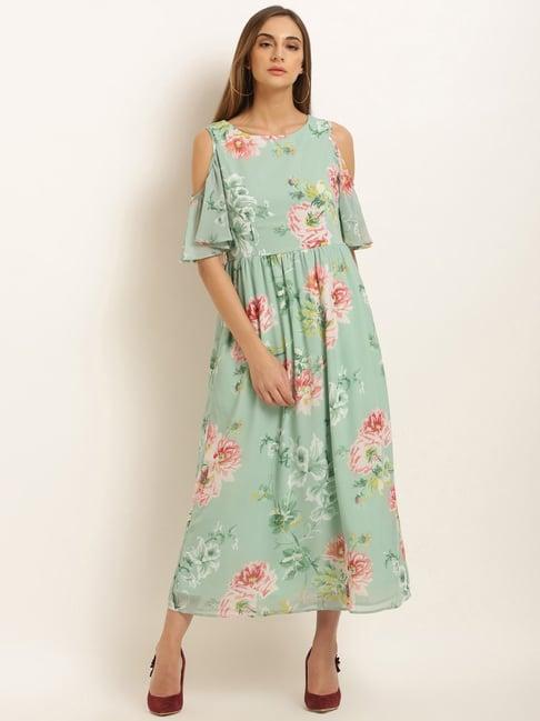 rare green floral print fit & flare dress