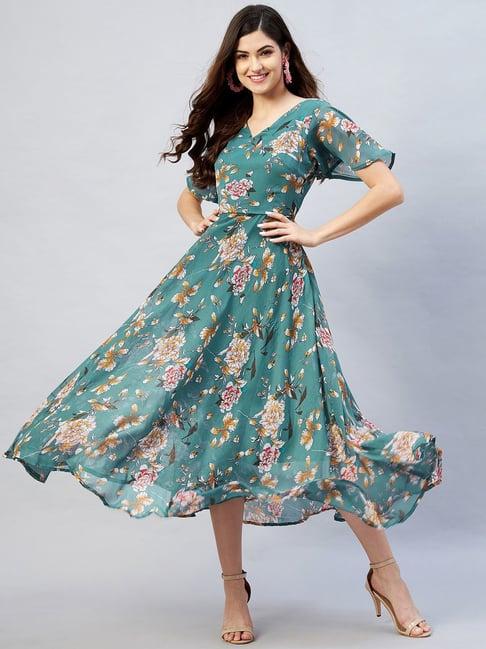 rare green floral print maxi dress