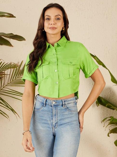 rare green rayon regular fit crop shirt