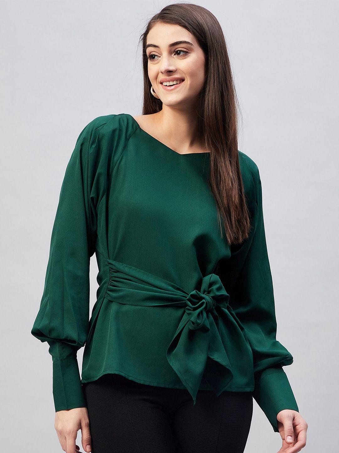 rare green round neck cinched waist top