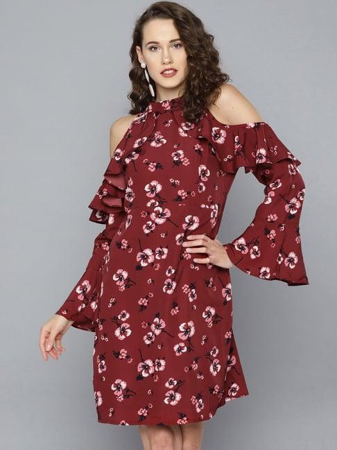 rare maroon floral print shift dress