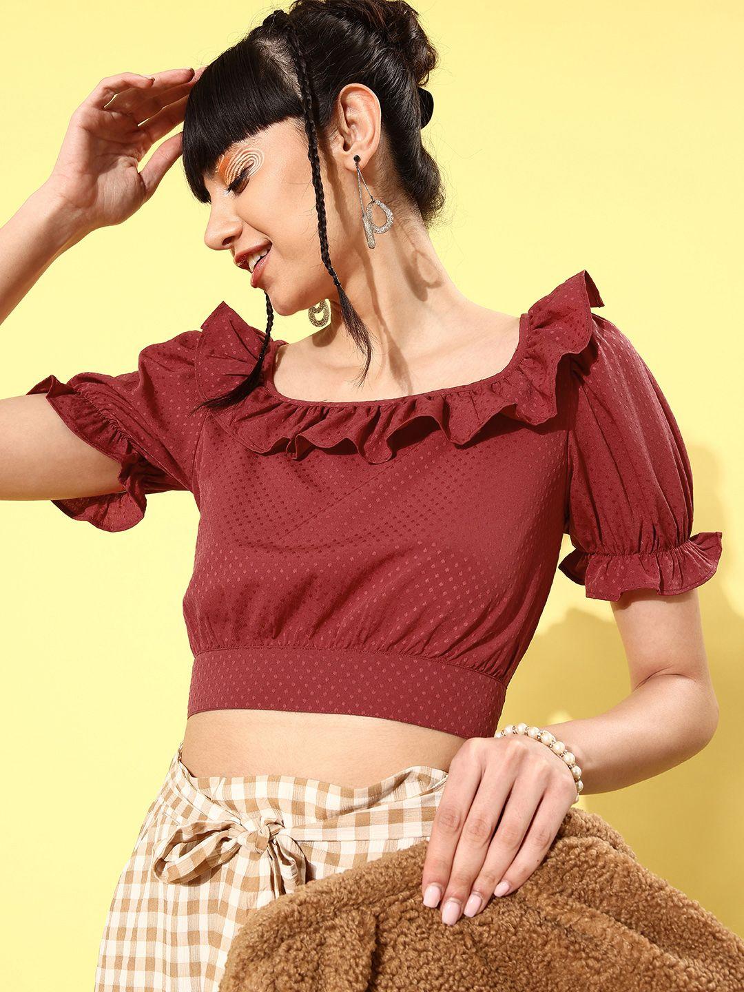 rare maroon self-design volume play top