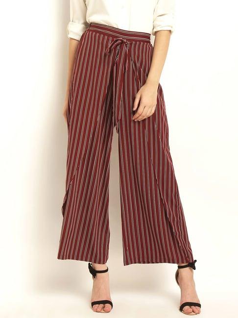 rare maroon striped high rise relaxed fit parallel trousers
