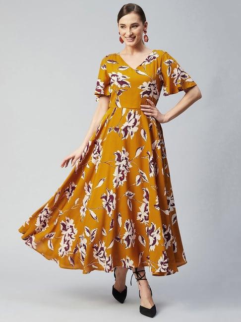 rare mustard floral print maxi dress
