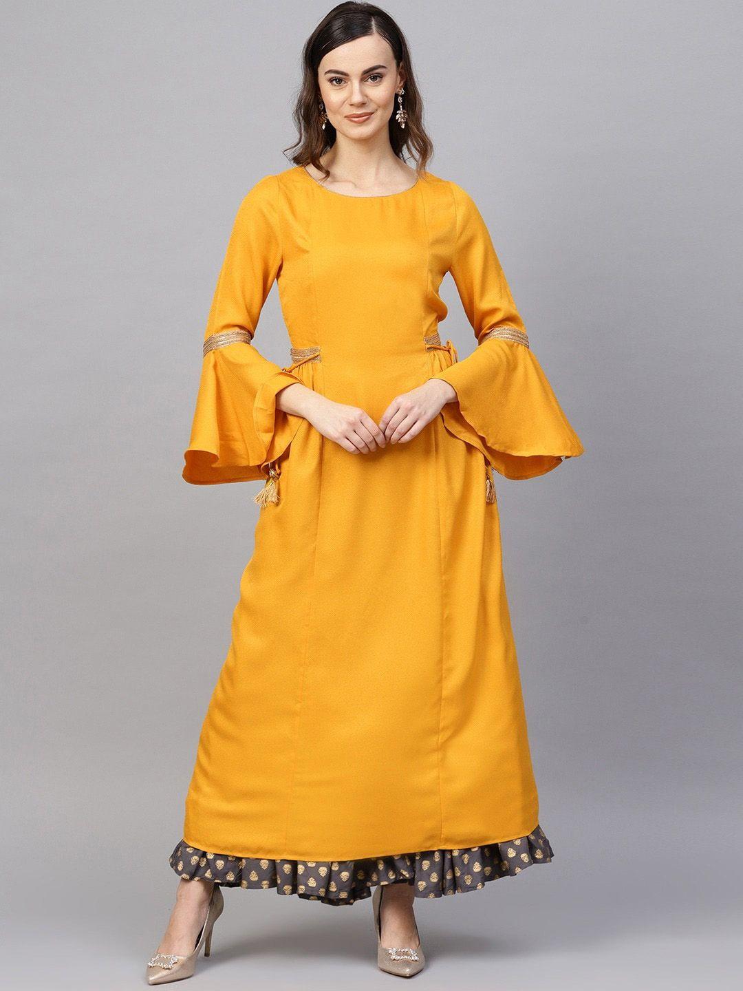 rare mustard yellow bell sleeves gotta patti a-line kurta