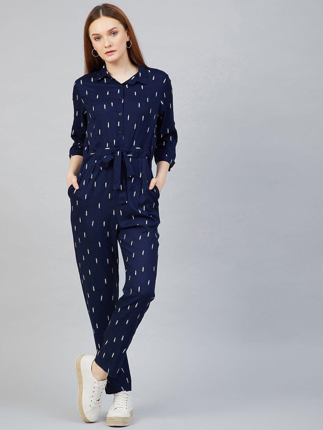 rare navy blue & white printed basic jumpsuit