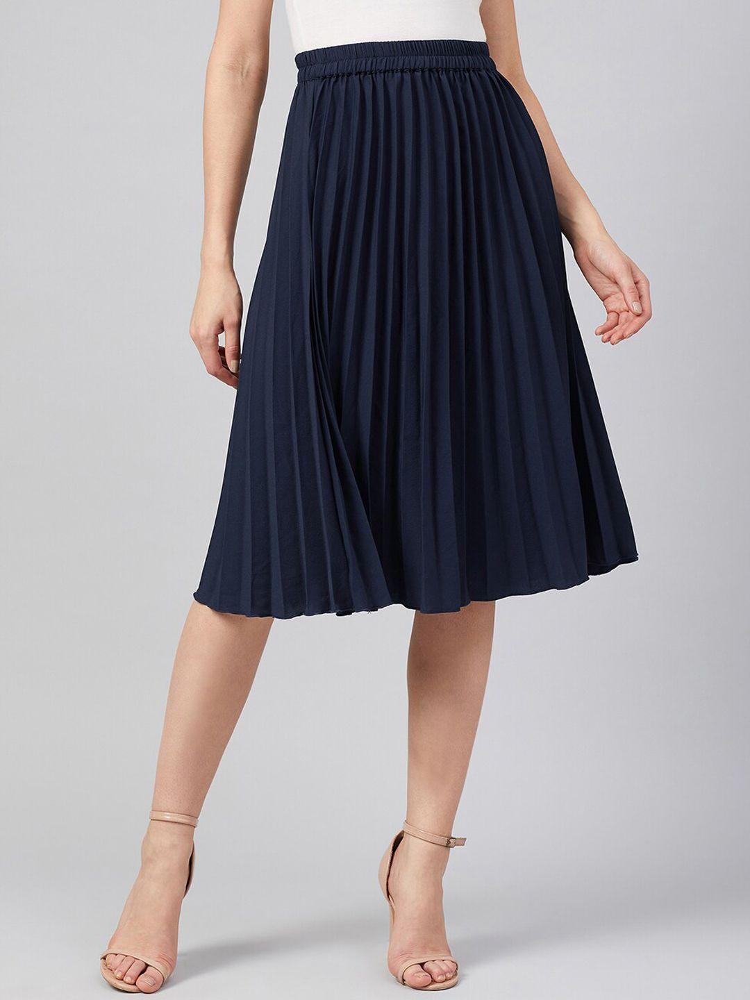 rare navy blue a-line midi skirt