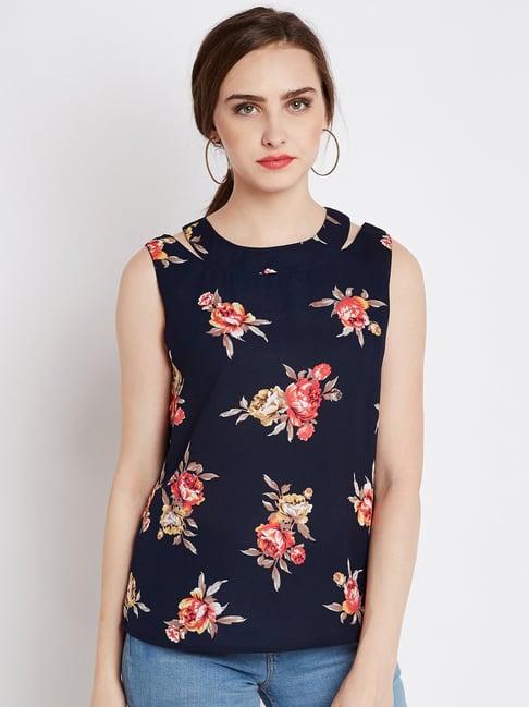 rare navy floral print box top