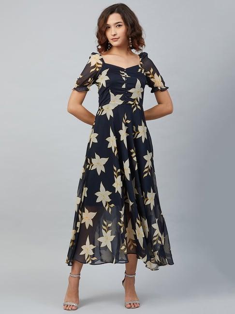 rare navy floral print maxi dress