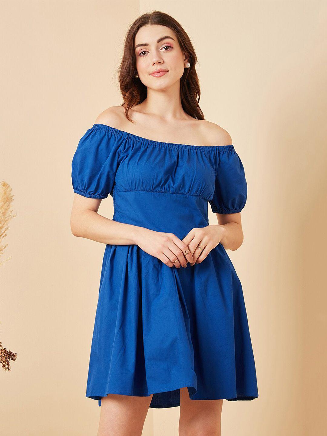 rare off-shoulder puff sleeve fit & flare dress