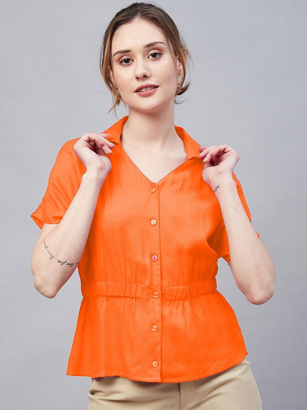 rare orange flutter sleeve cinched waist top