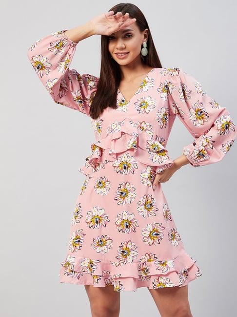 rare peach floral print a line dress