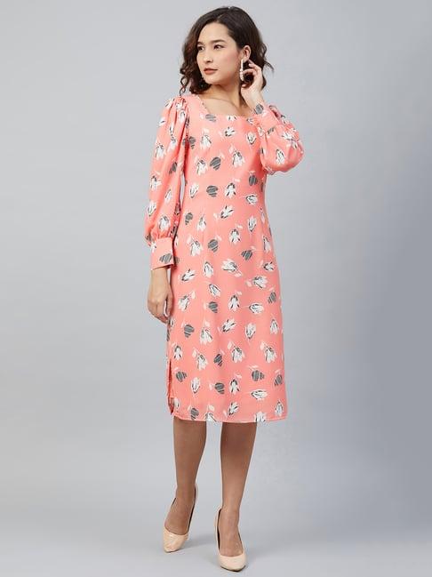 rare peach floral print midi dress