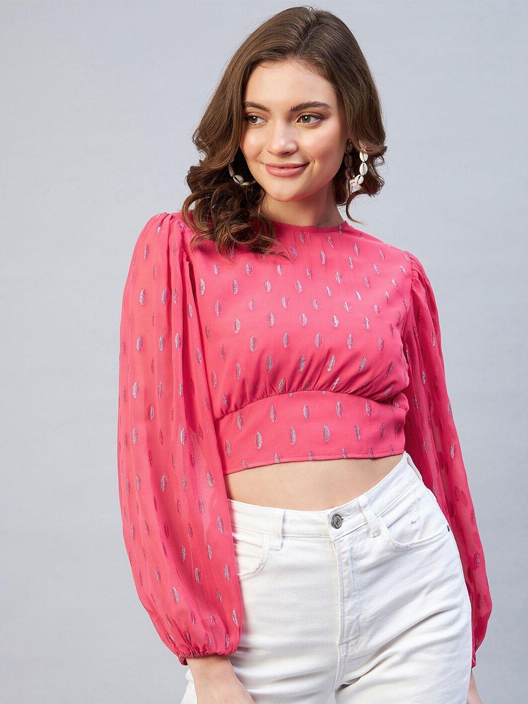 rare pink embellished georgette crop top