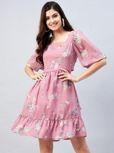 rare pink floral print fit & flare dress