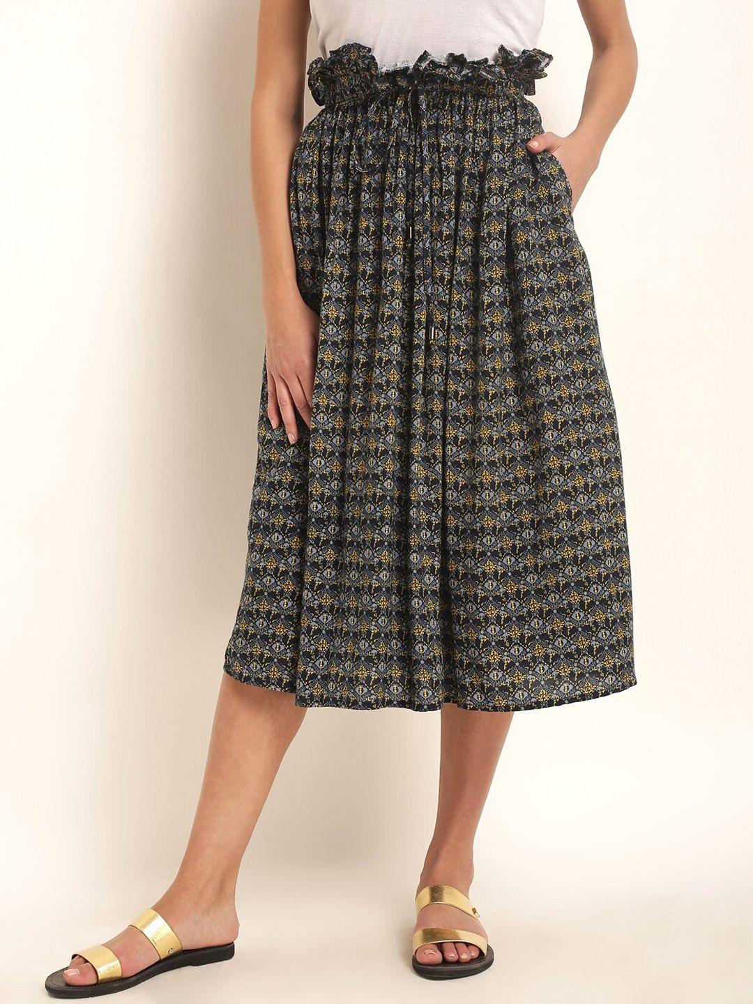 rare printed a-line midi skirt