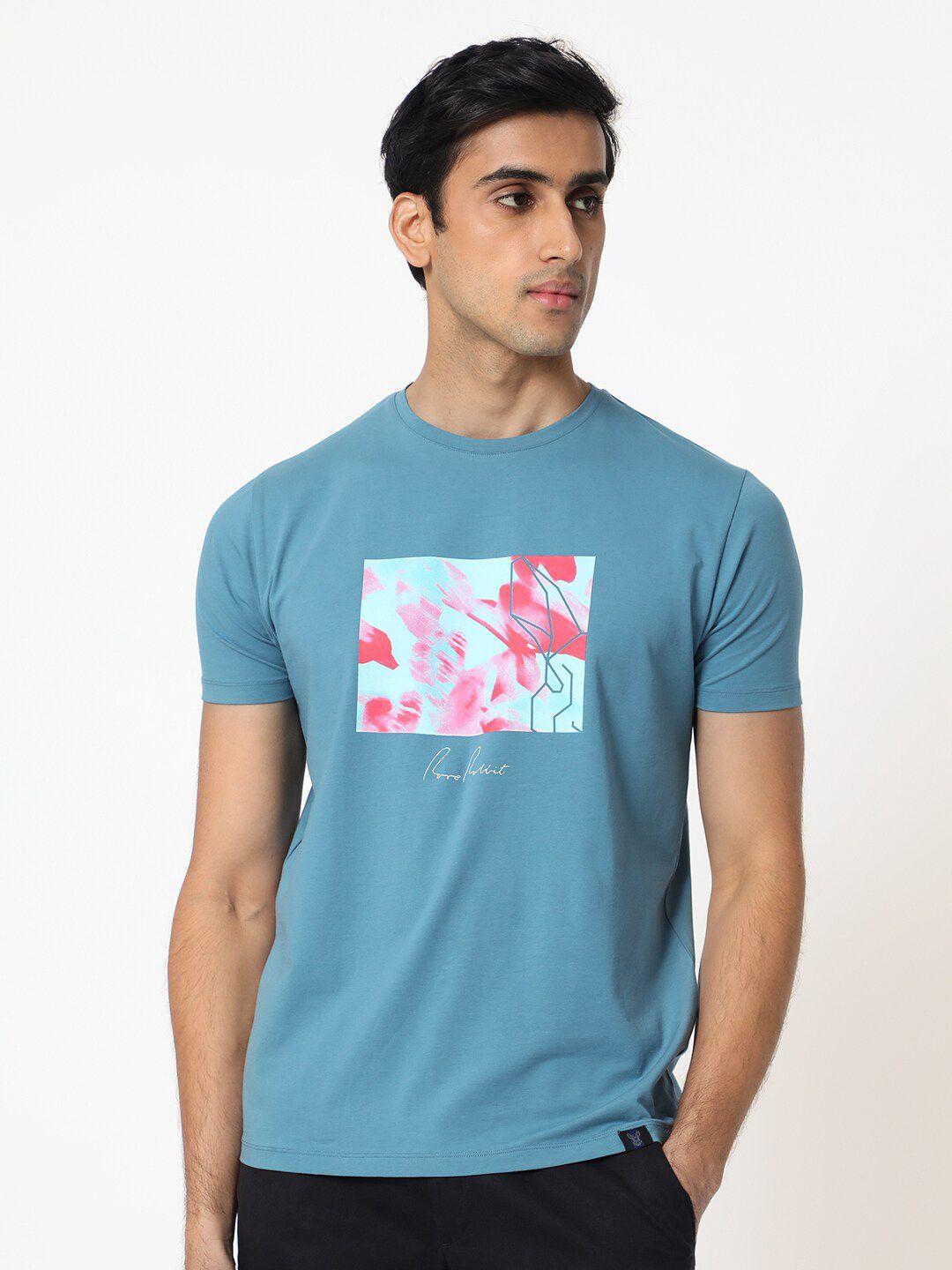 rare rabbit abstract printed slim fit cotton t-shirt