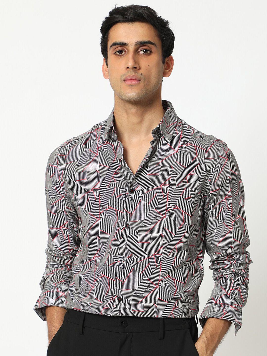 rare rabbit black slim fit geometric printed casual shirt