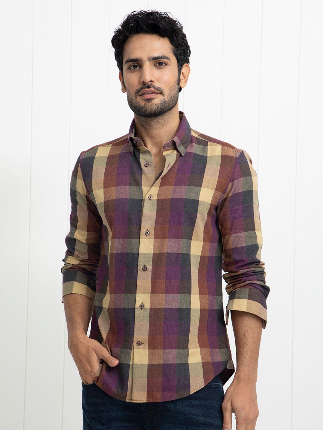 rare rabbit buffalo checked slim fit cotton casual shirt