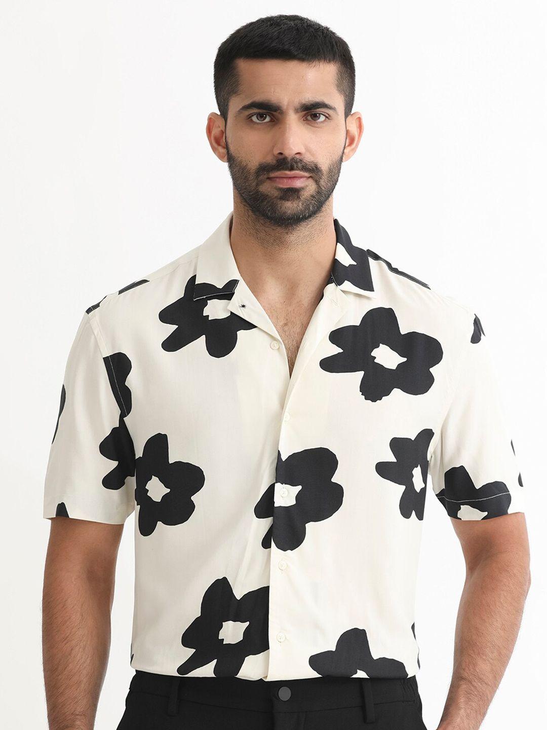 rare rabbit floral printed slim fit cotton casual shirt