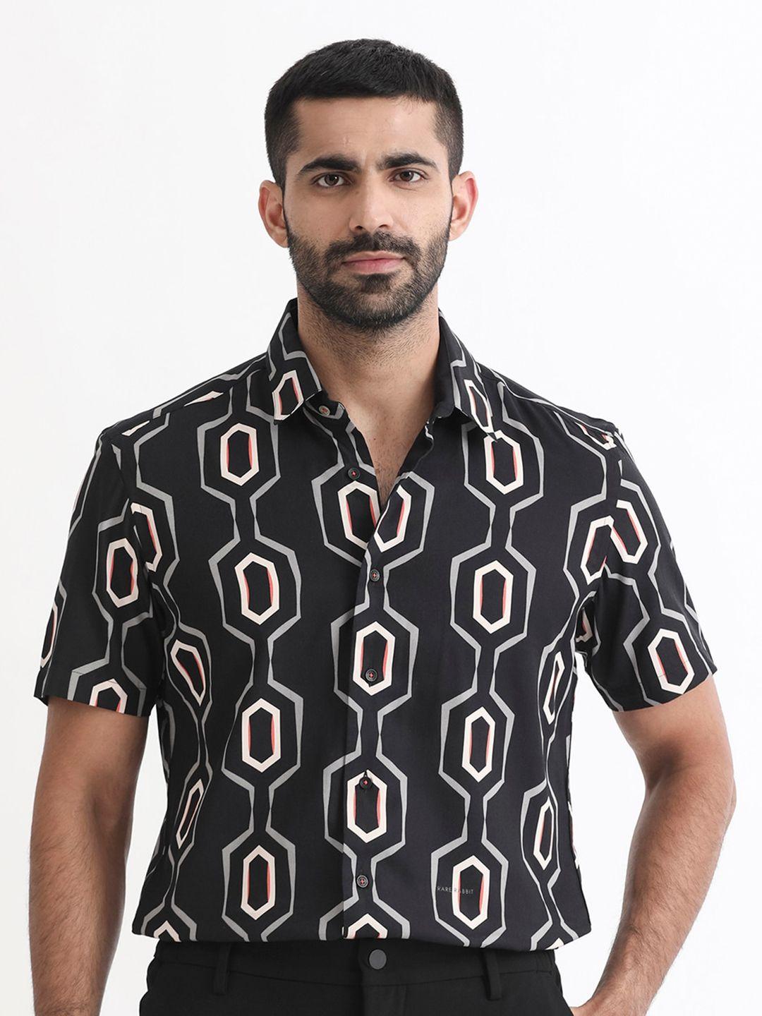 rare rabbit geometric printed slim fit casual shirt