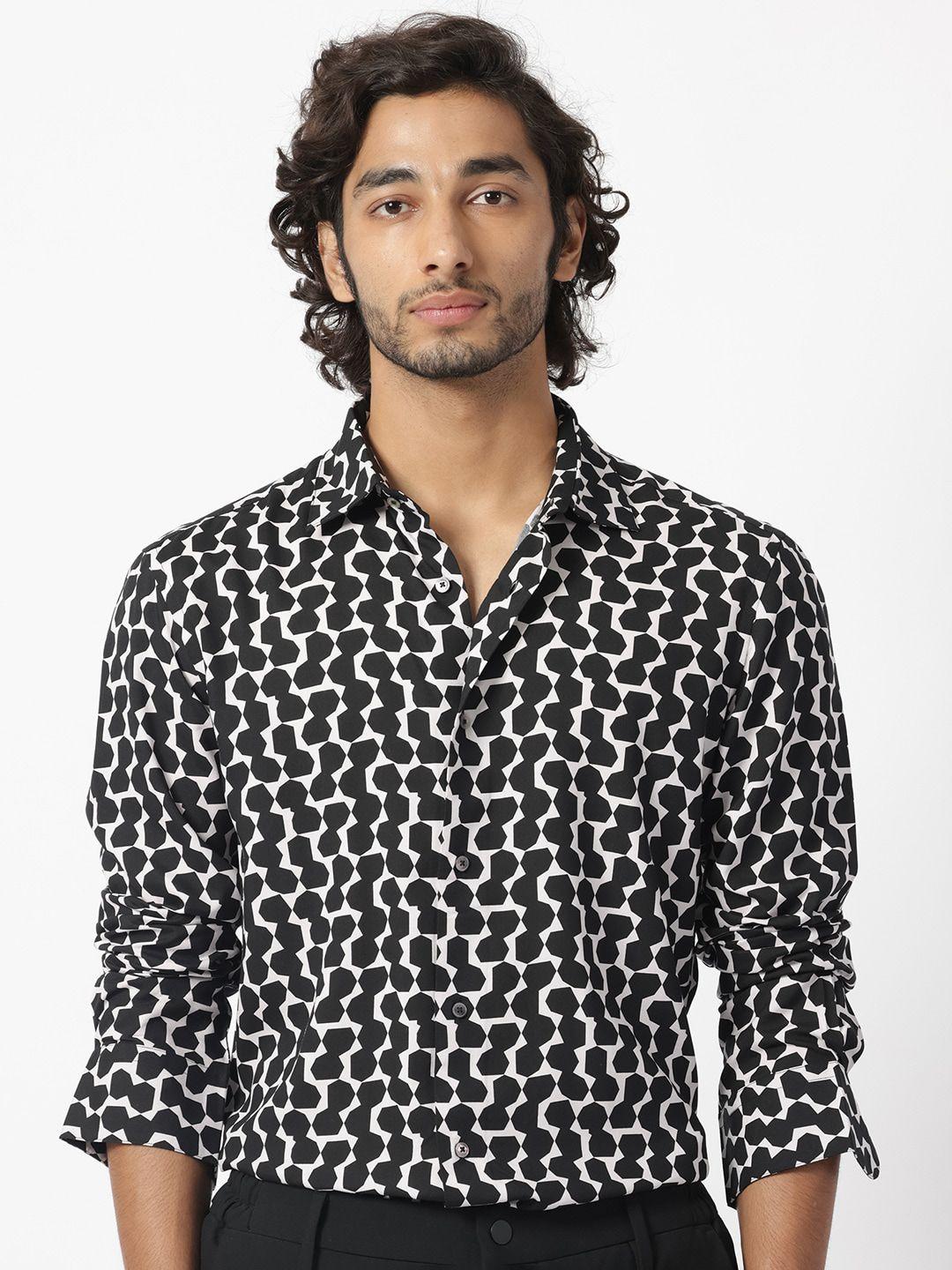 rare rabbit geometric printed slim fit spread collar casual shirt