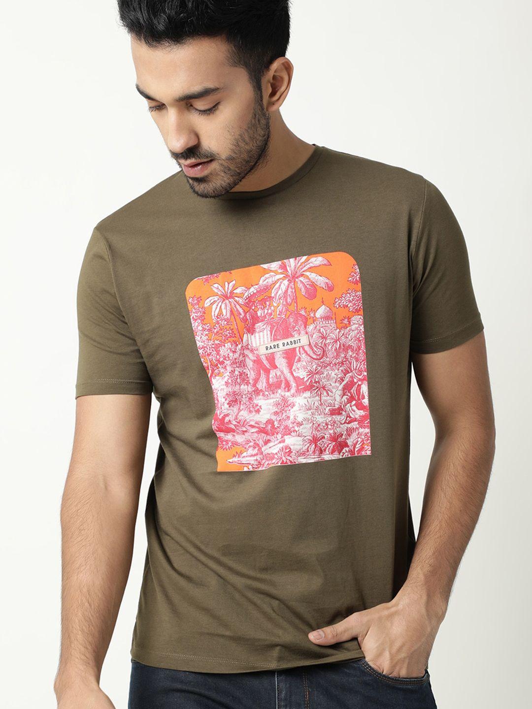 rare rabbit graphic printed cotton slim fit t-shirt