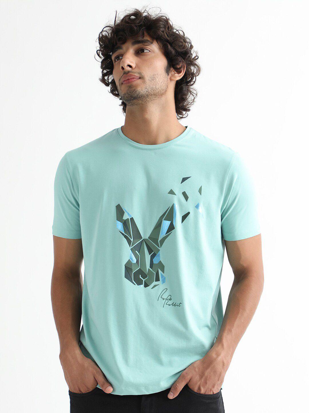 rare rabbit graphic printed cotton slim fit t-shirt