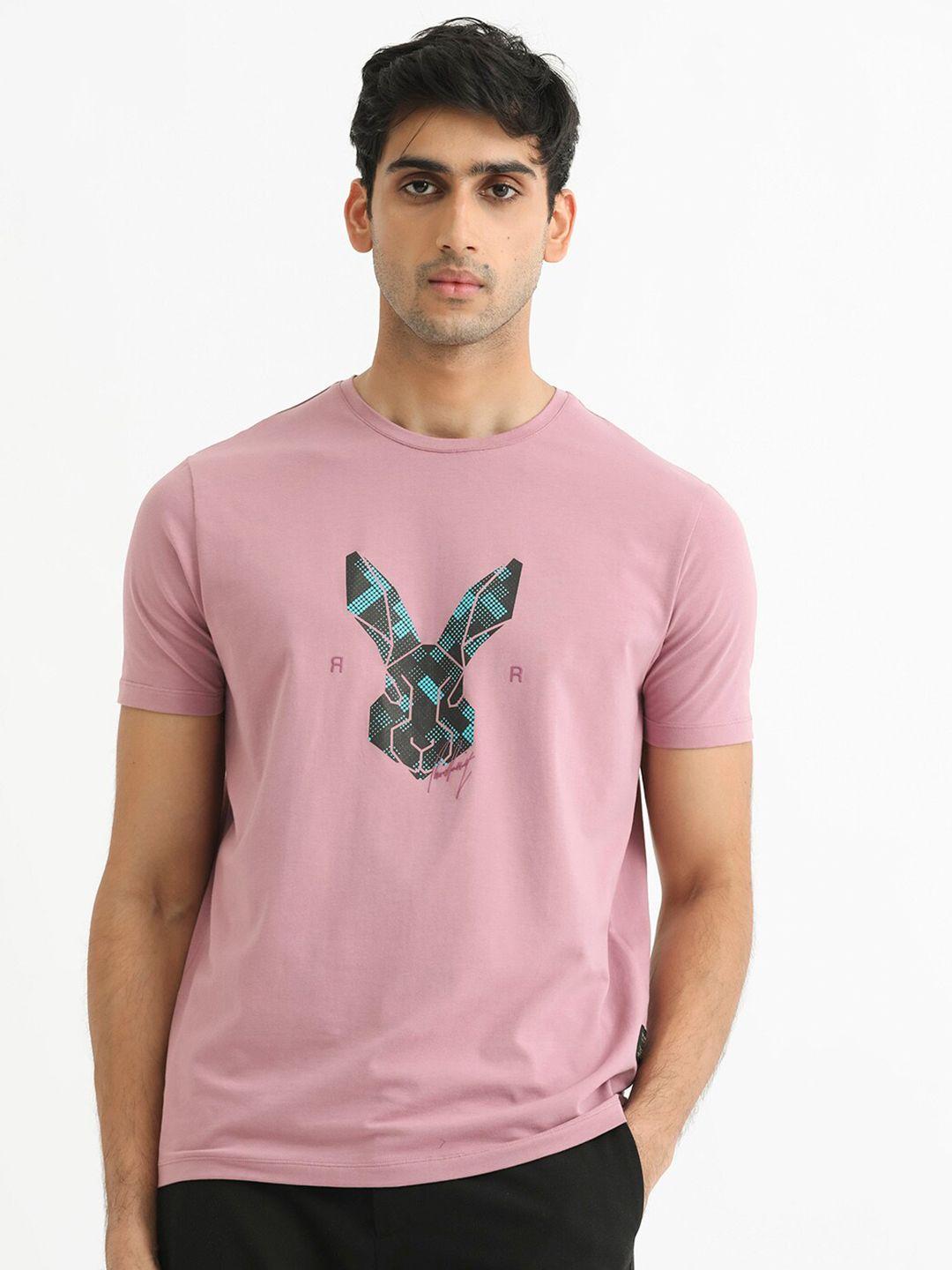 rare rabbit graphic printed cotton slim fit t-shirt