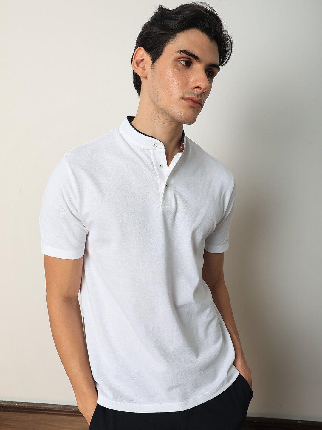 rare rabbit mandarin collar cotton slim fit t-shirt