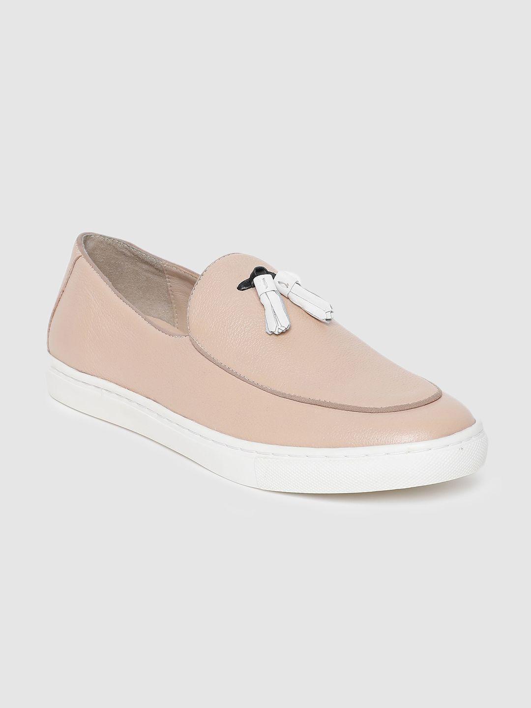 rare rabbit men beige leather slip-on sneakers