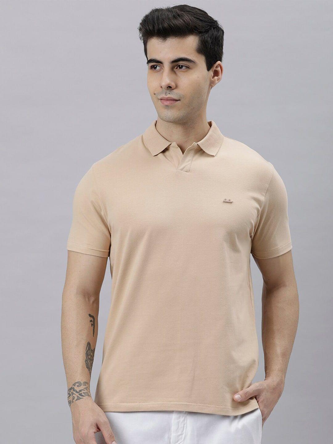 rare rabbit men beige polo collar slim fit t-shirt