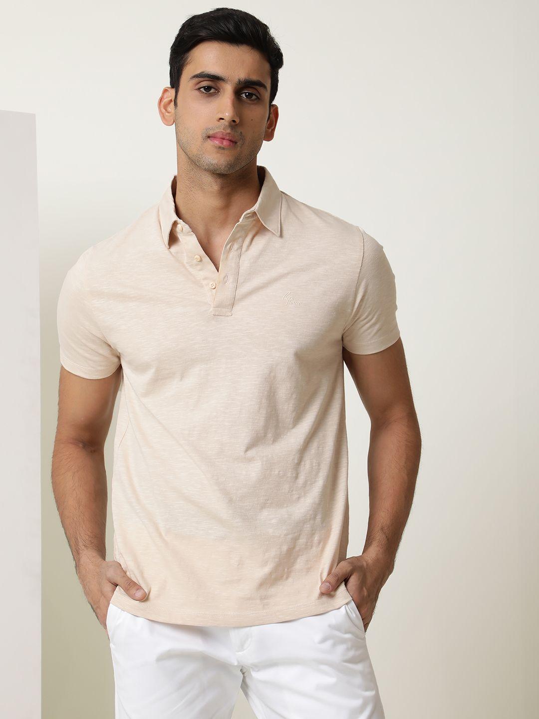 rare rabbit men beige polo collar slim fit t-shirt