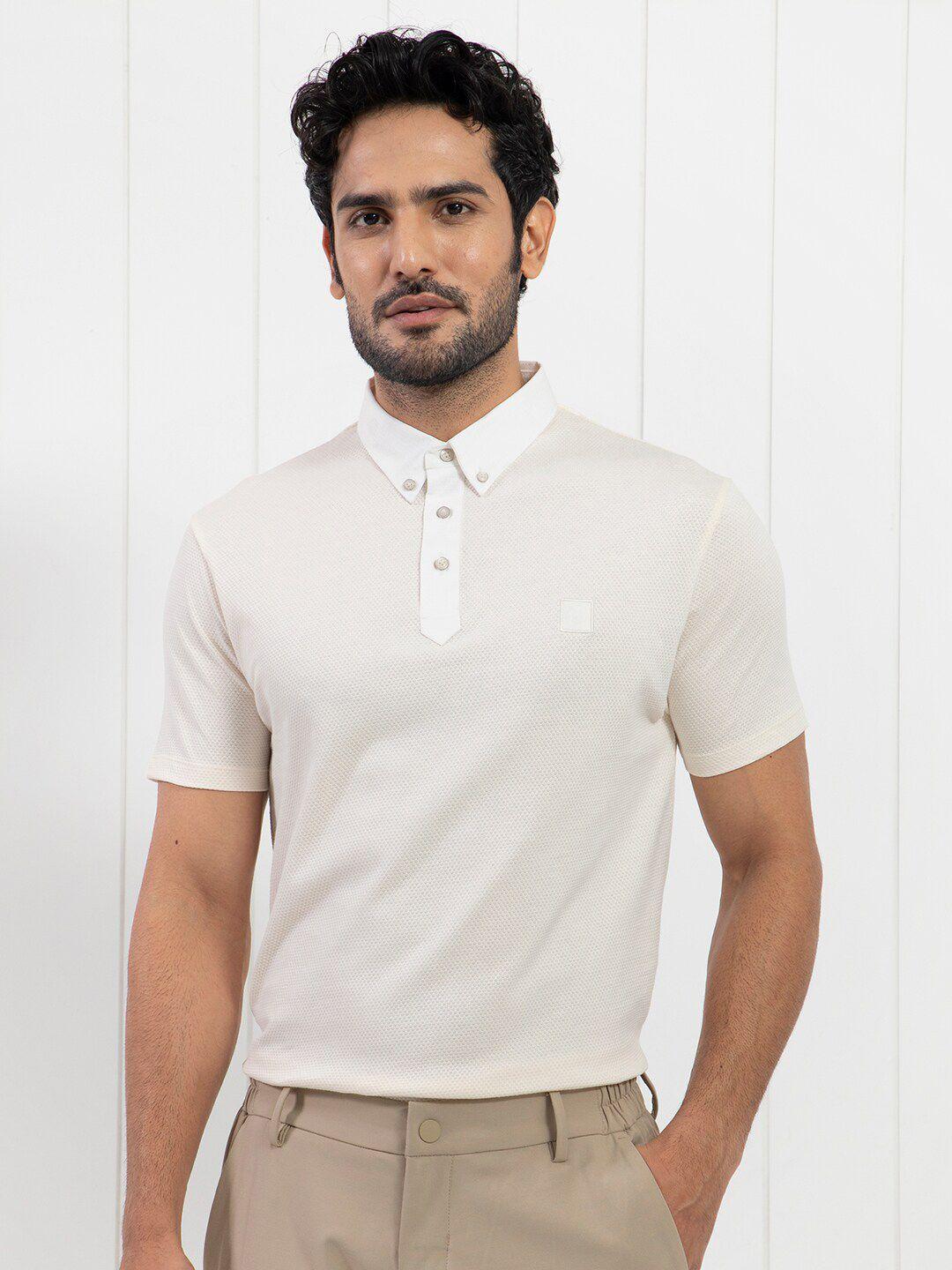 rare rabbit men beige polo collar slim fit t-shirt