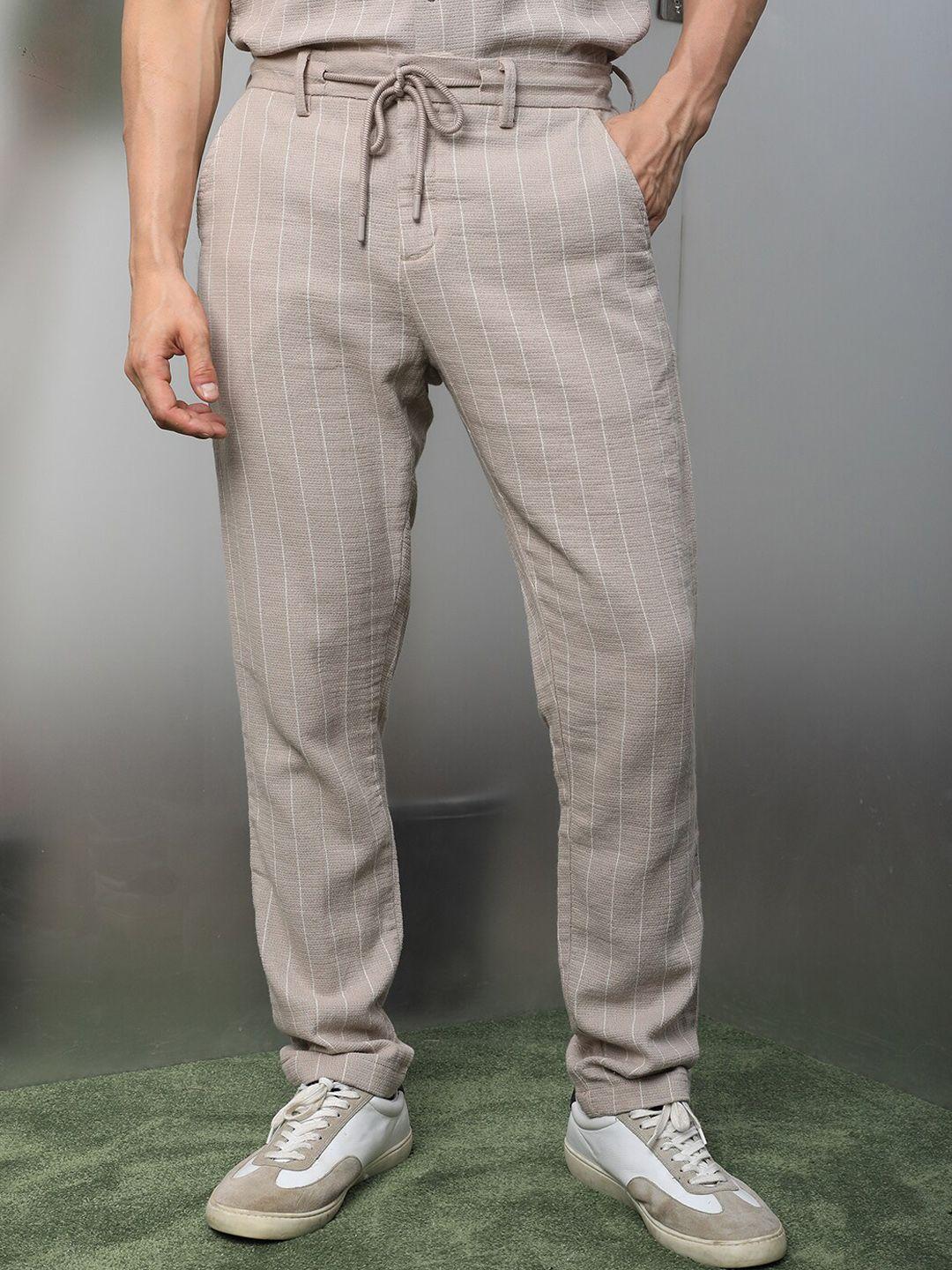 rare rabbit men beige printed slim fit chinos trousers