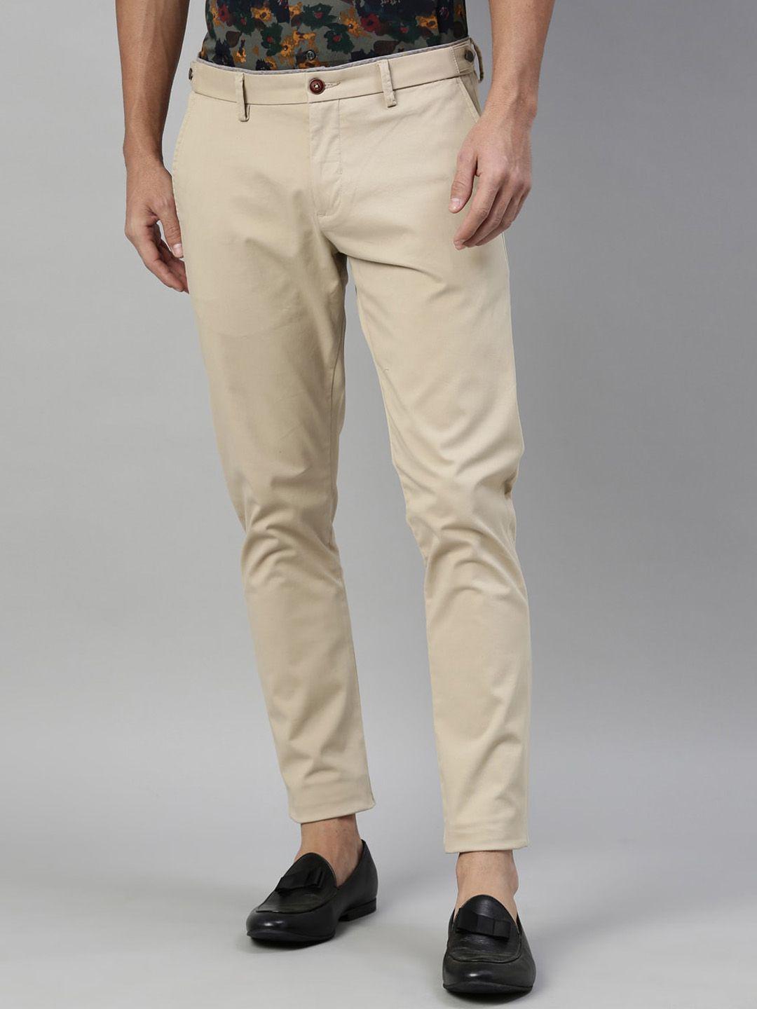 rare rabbit men beige regular fit solid chinos