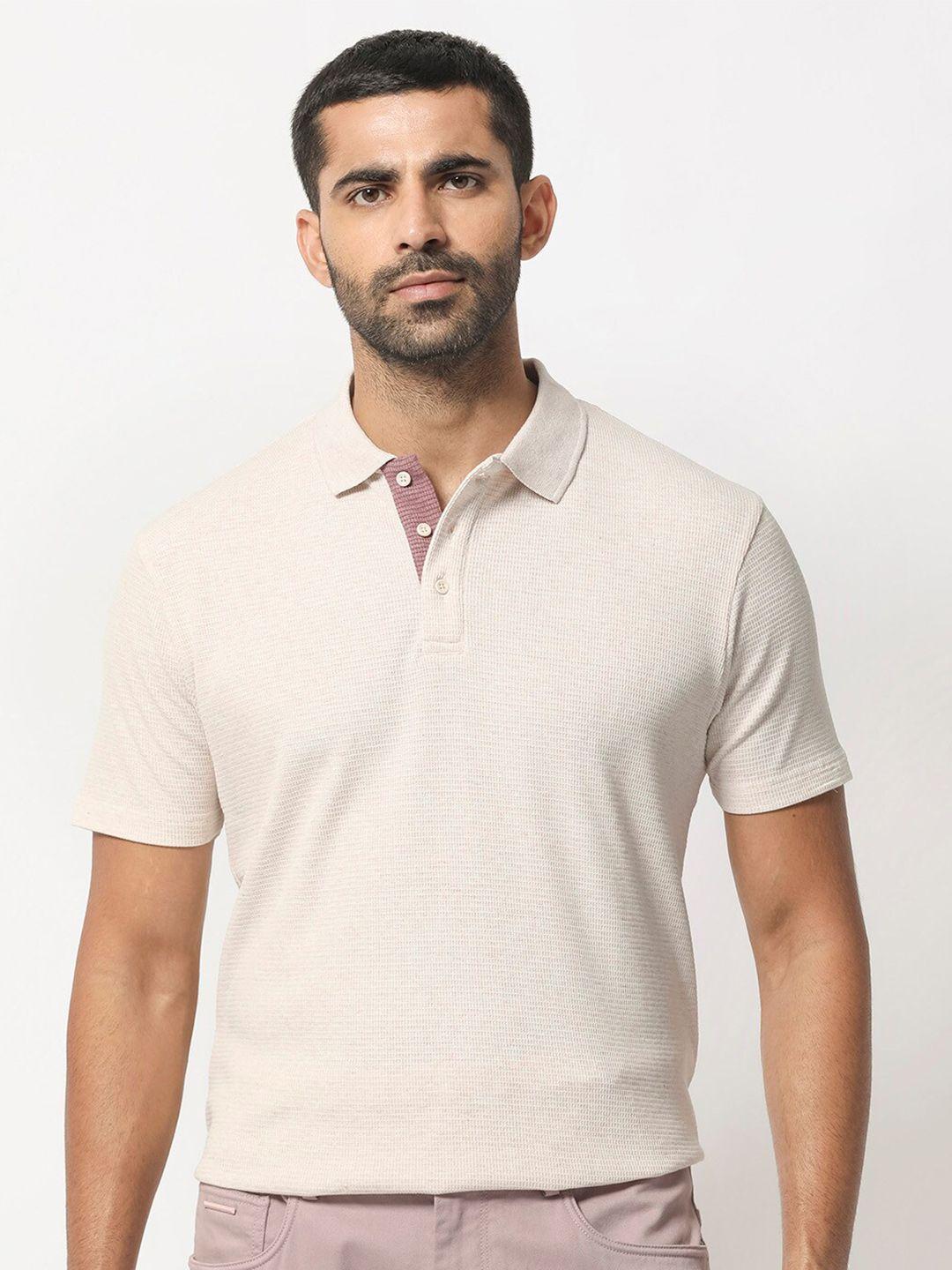 rare rabbit men beige v-neck raw edge slim fit t-shirt