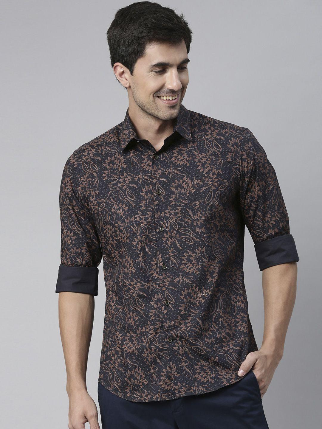 rare rabbit men black floral printed casual shirt