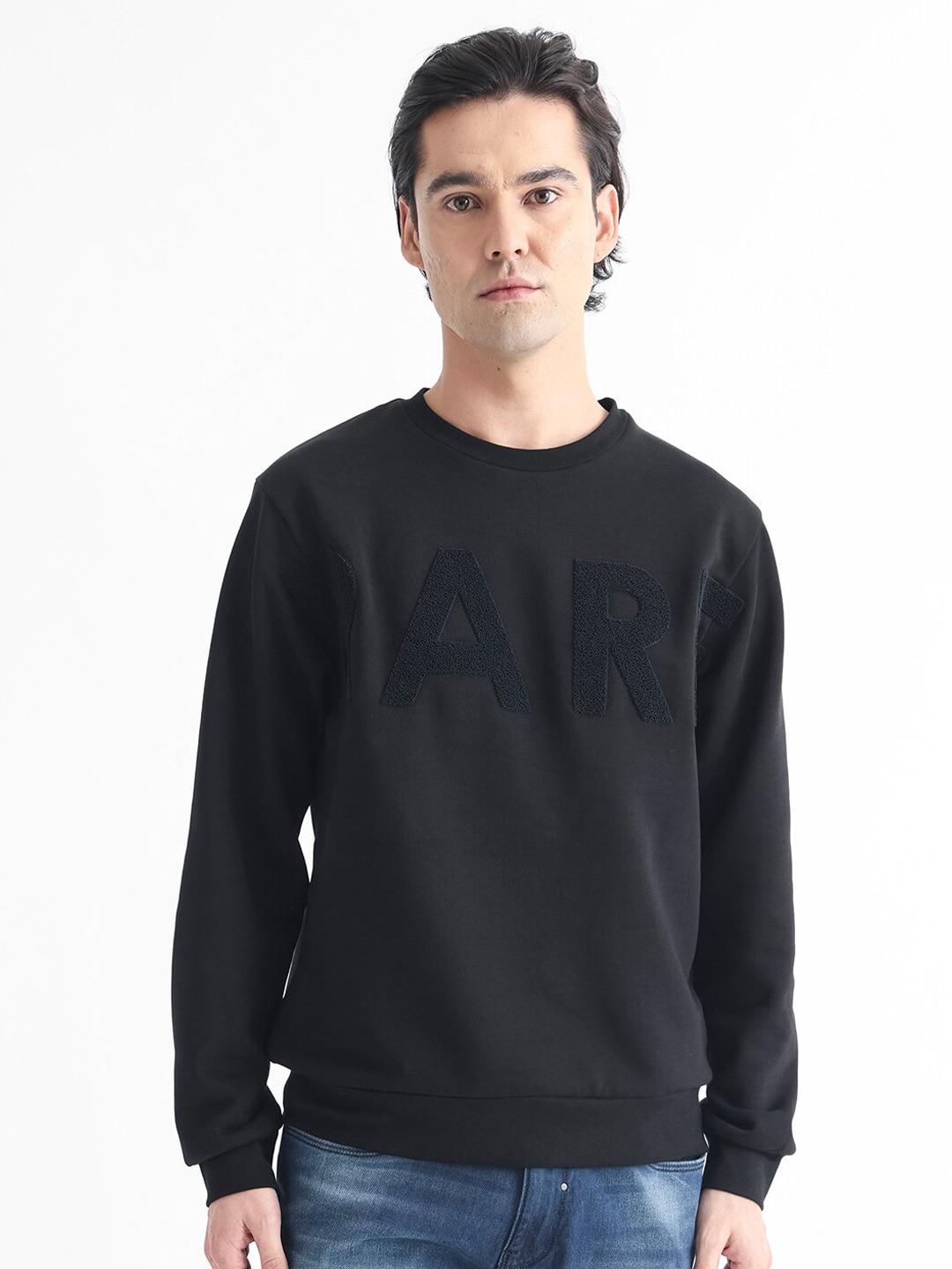 rare rabbit men black printed sweatshirt