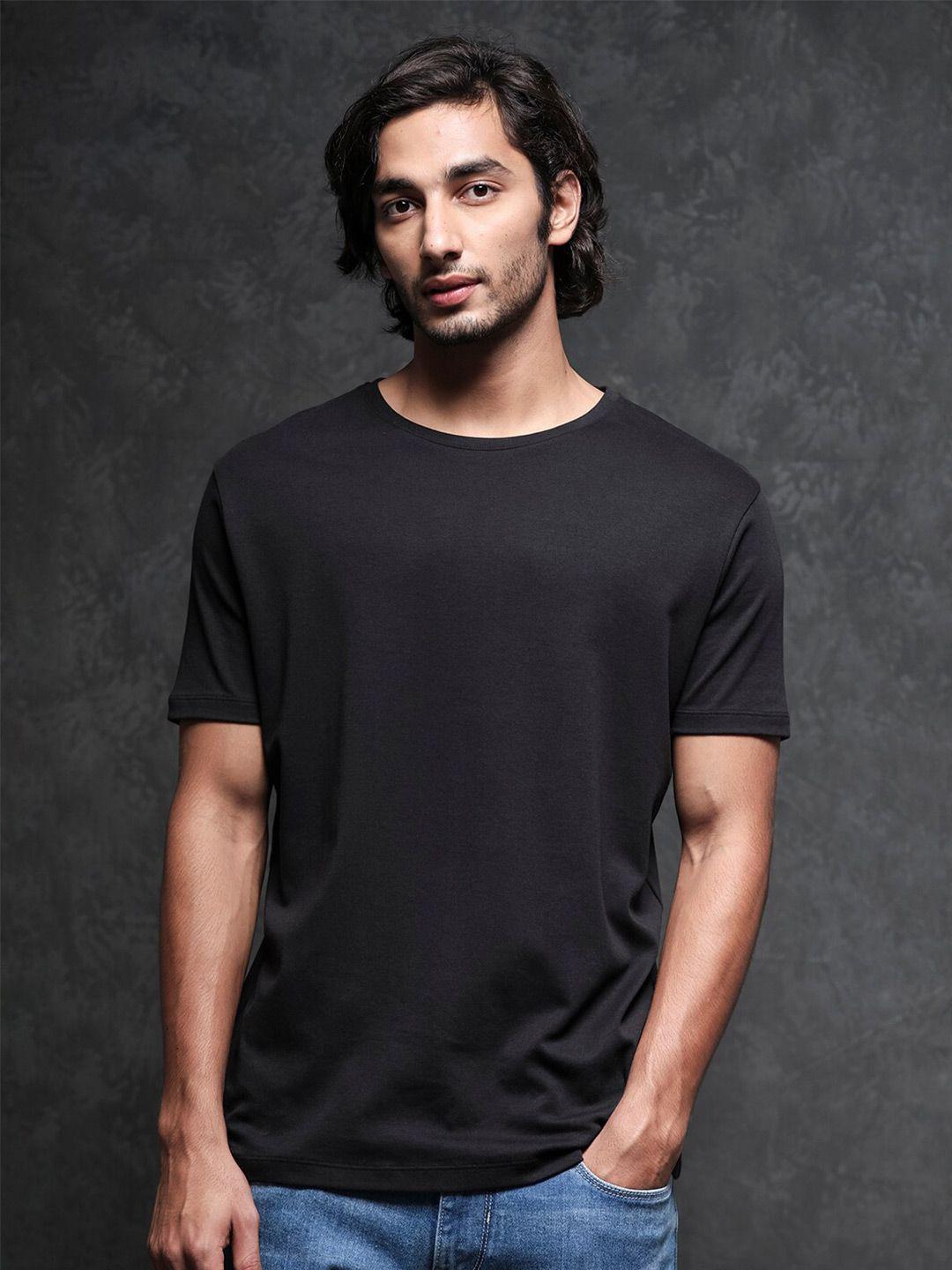 rare rabbit men black raw edge slim fit t-shirt