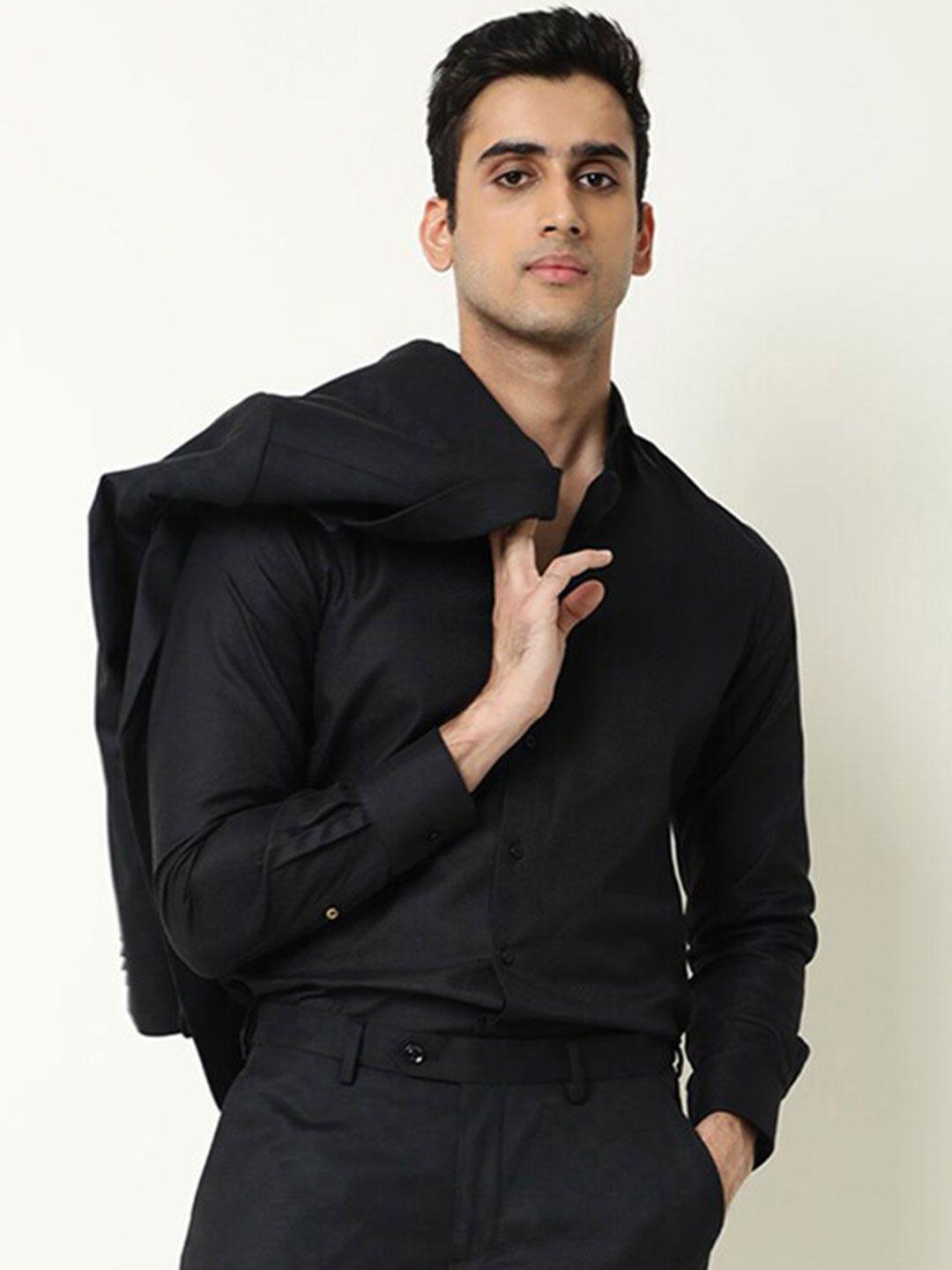 rare rabbit men black slim fit casual shirt