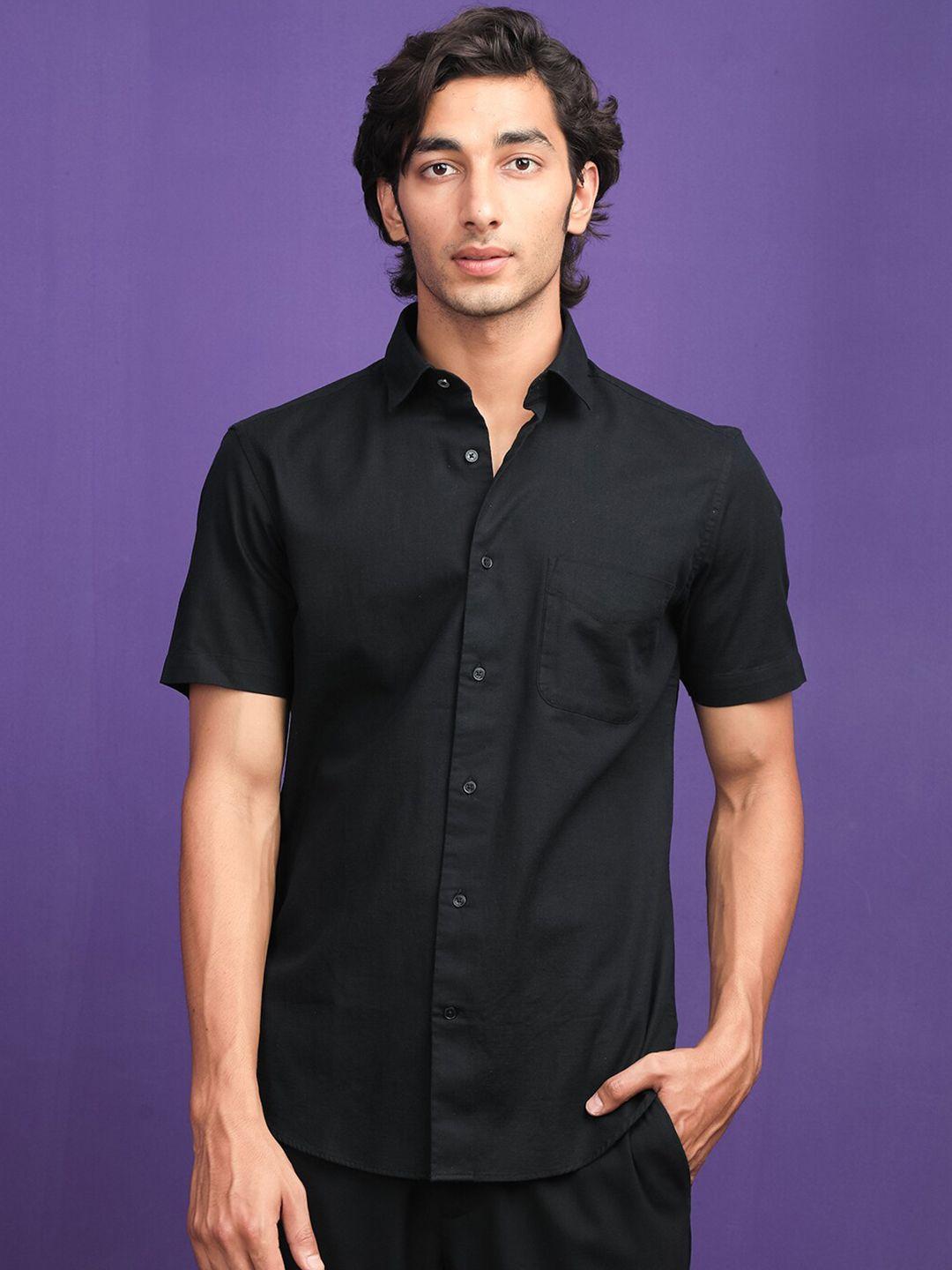 rare rabbit men black slim fit opaque casual shirt