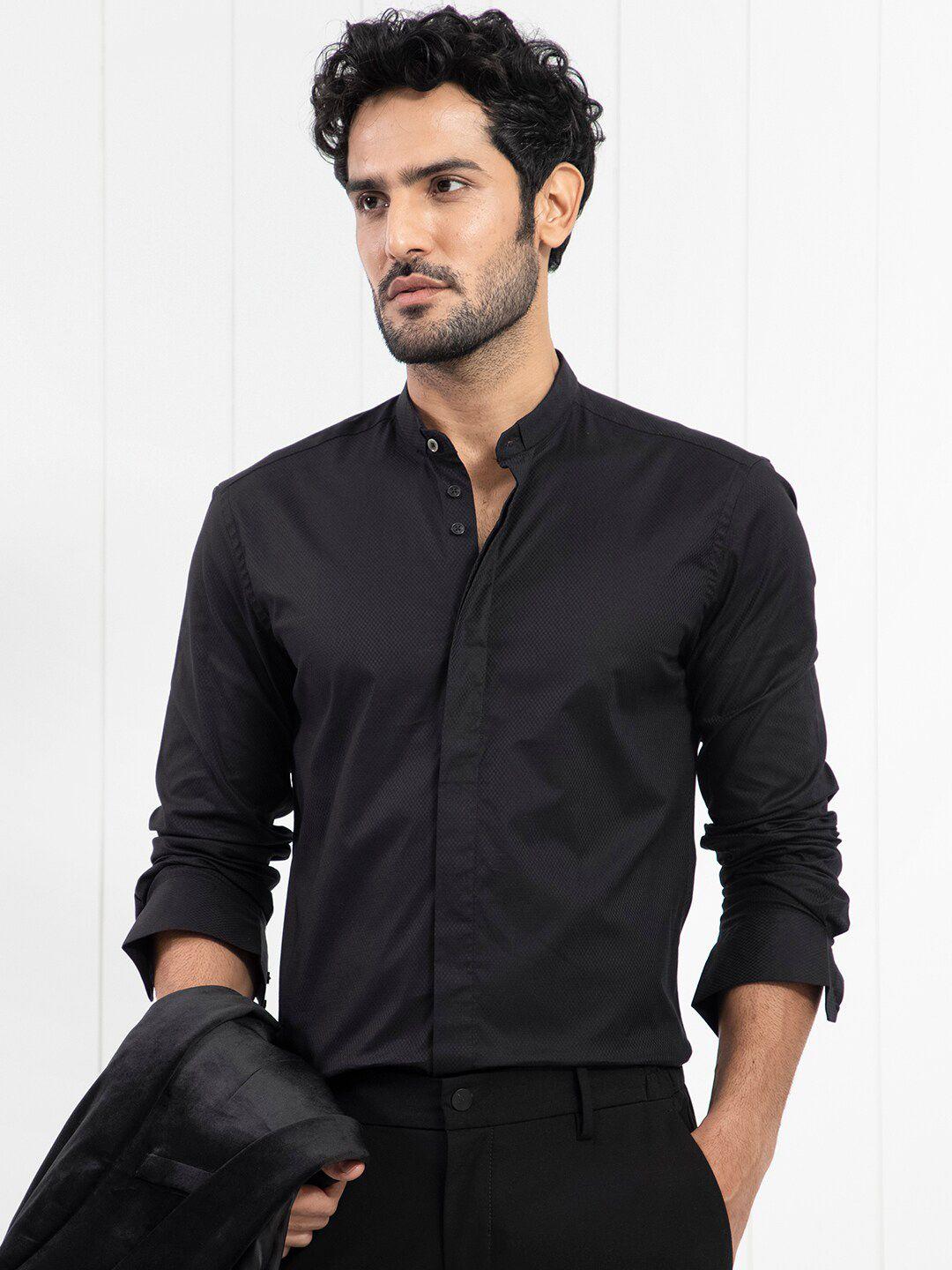 rare rabbit men black slim fit opaque casual shirt