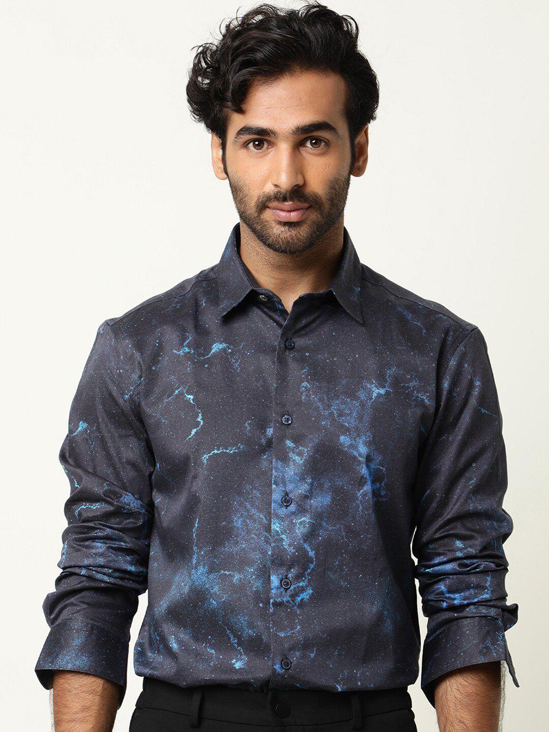 rare rabbit men black slim fit printed casual shirt