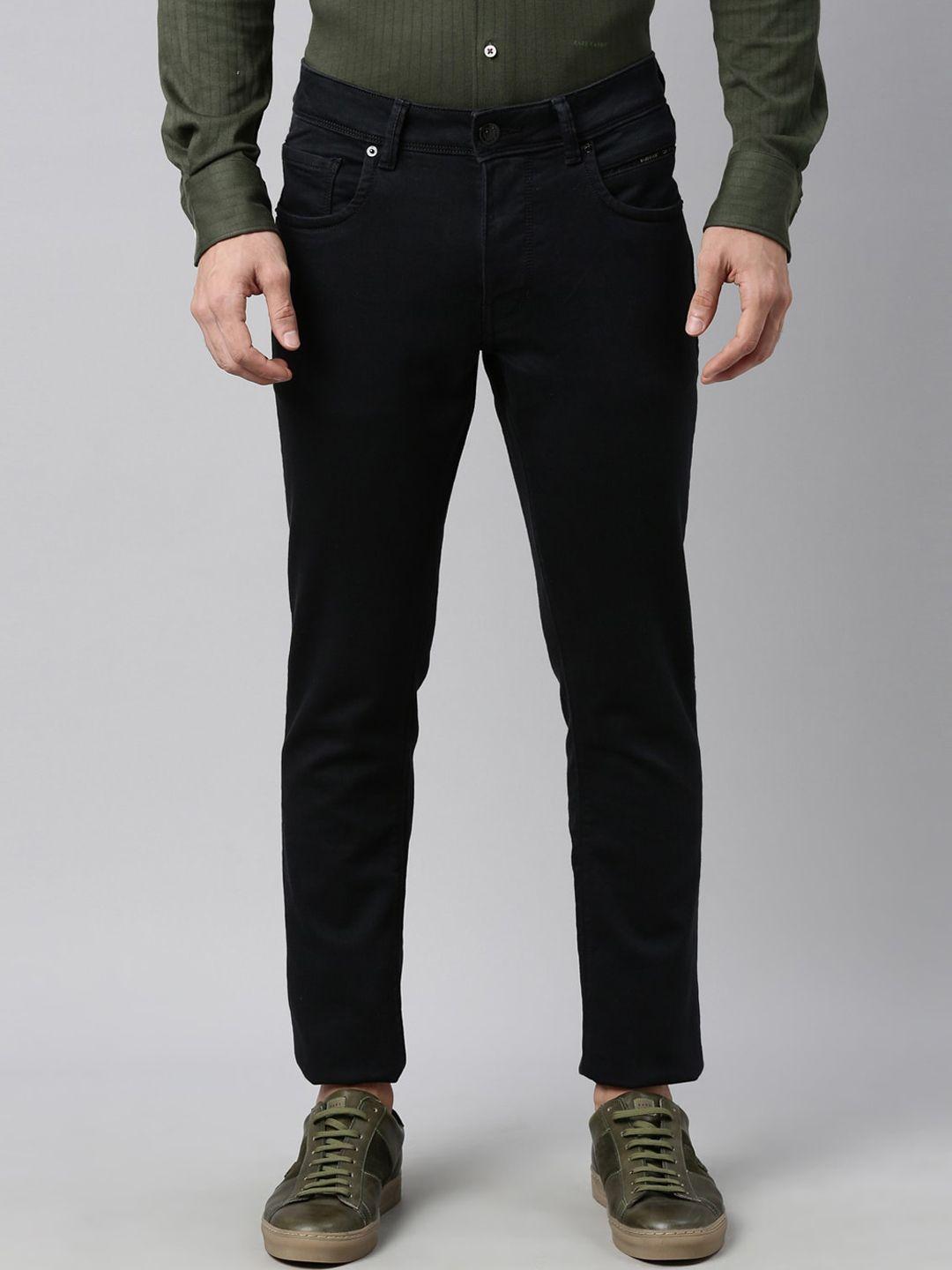 rare rabbit men black solid slim fit low rise jeans