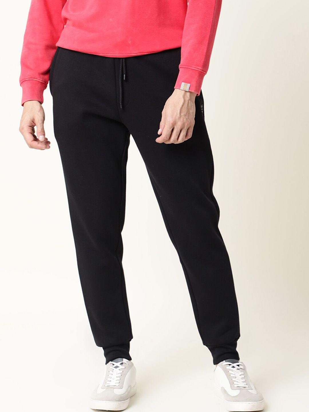 rare rabbit men black solid slim-fit track pants