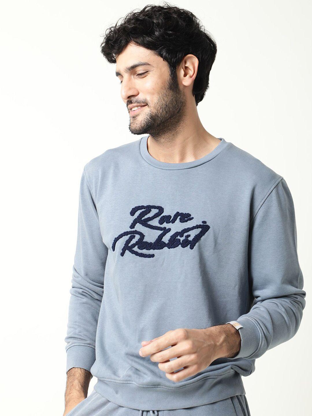 rare rabbit men blue embroidered sweatshirt