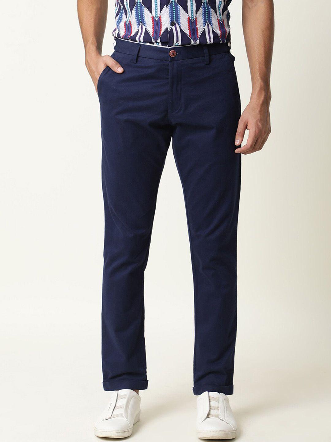 rare rabbit men blue slim fit cotton chinos trouser