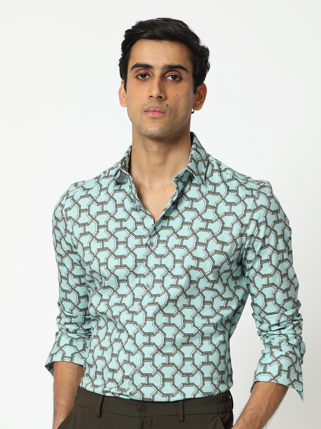 rare rabbit men blue slim fit floral opaque printed casual shirt